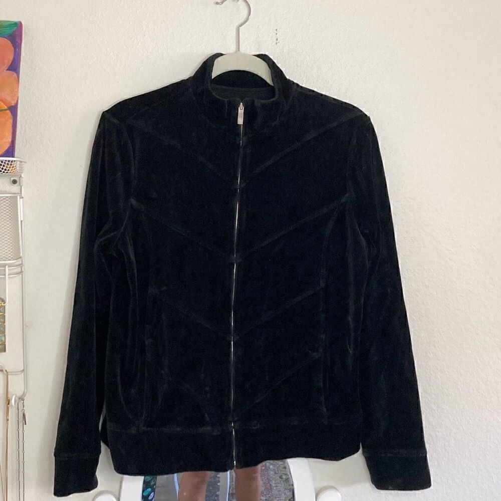 relaxed by Charter Club Fleece Track Jacket Black size Medium